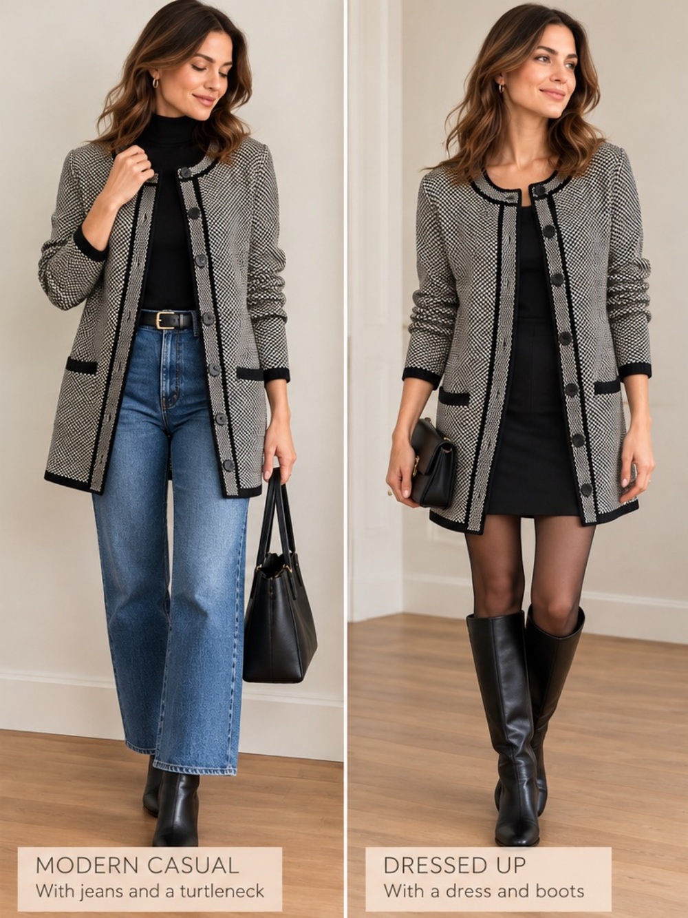 La Madona Black & Cream Longline Knit Cardigan L - Picture 11 of 11